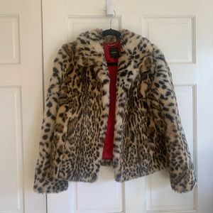 EXPRESS leopard faux fur jacket